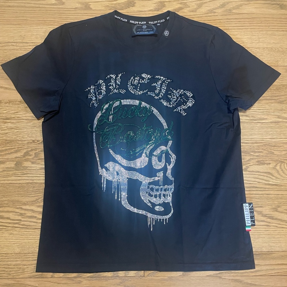 Philipp Plein Black Graphic “Lucky Bastard” Scull Strass T-Shirt - 3XL - NWOT
